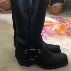 Frye Black Heeled Boots with Harness Detail